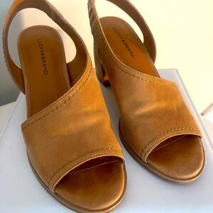 Lucky brand leather block open-toe heels.